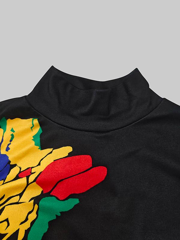 Skinny Flower Print Multi-Colored High Neck Maxi Dresses Product Image