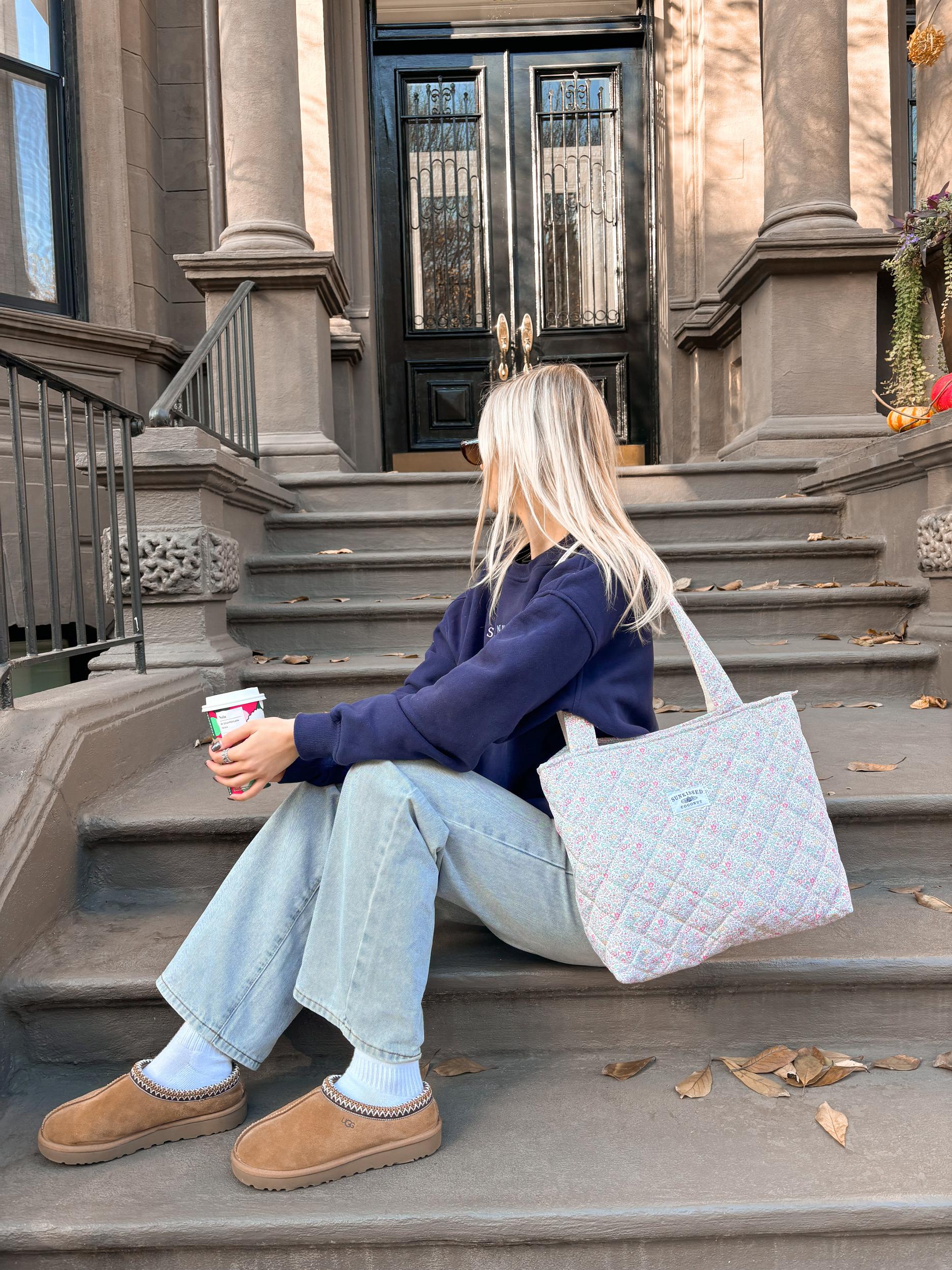 Floral Day In The Park Handmade Tote Zipper Bag Product Image