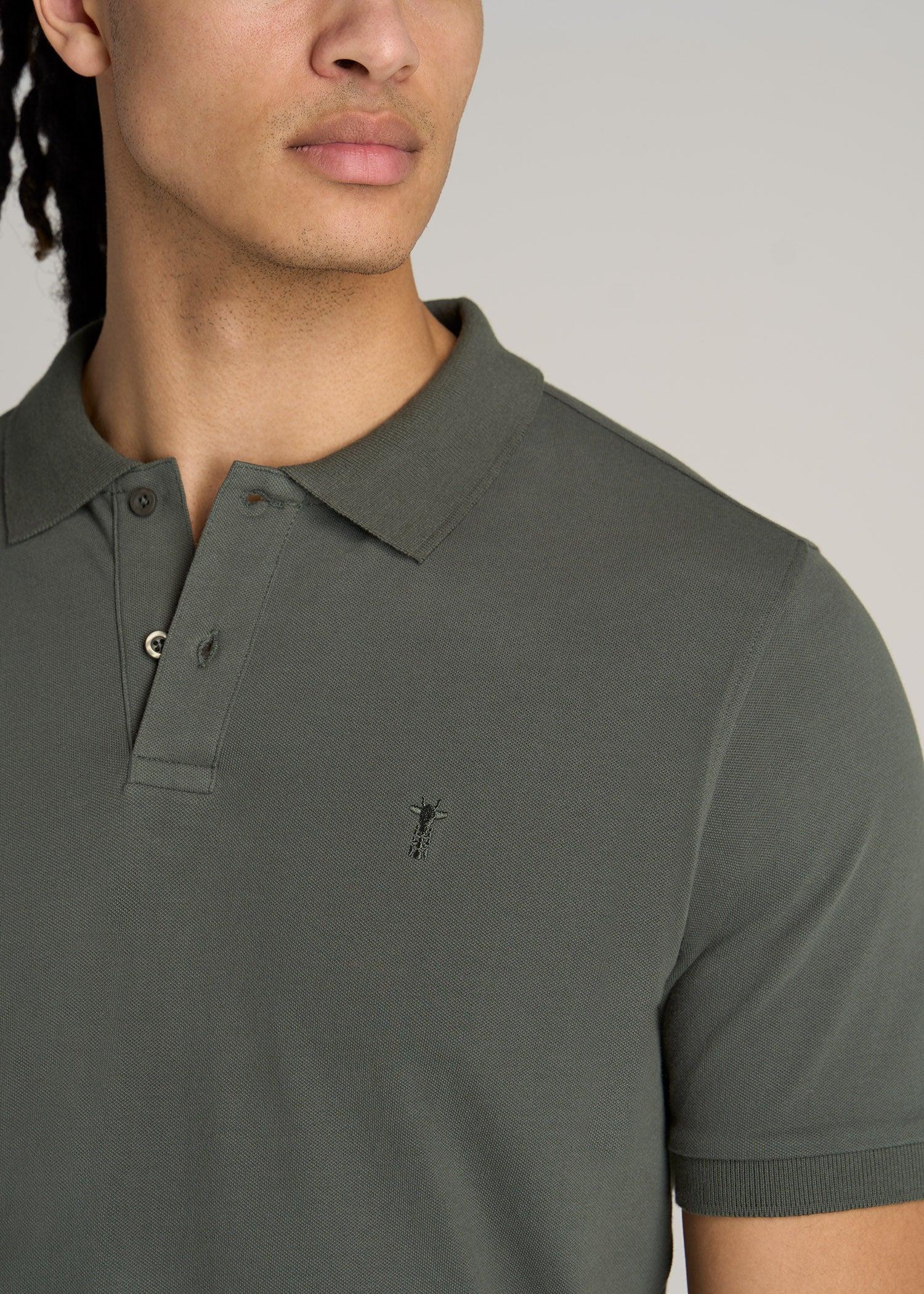 Classic Polo with Embroidered Logo for Tall Men in Grey Blue Male Product Image