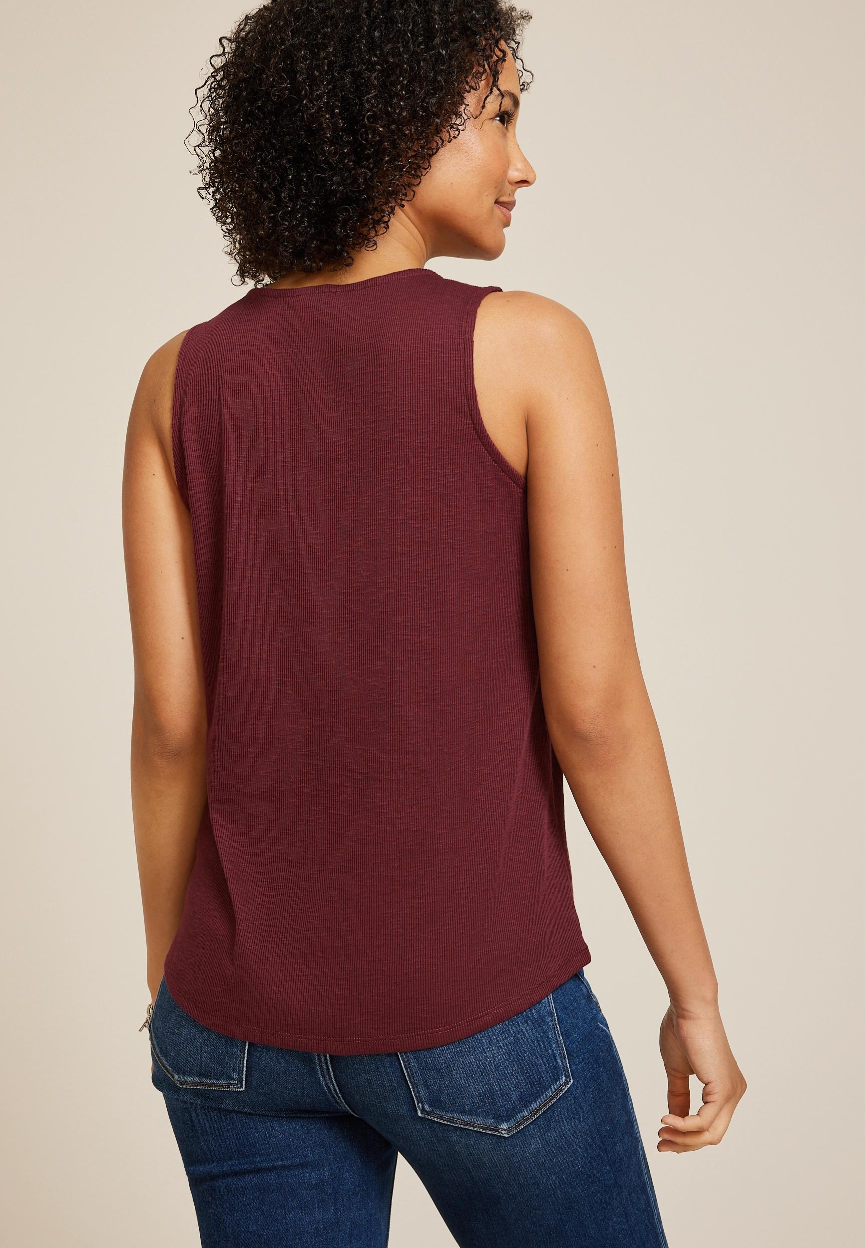 Crochet Yoke Henley Tank Top Product Image