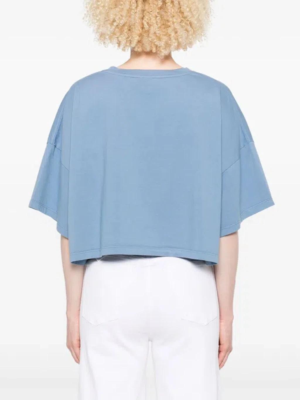 CHLOÉ Women Light Blue Jersey Cropped Logo T-shirt Product Image