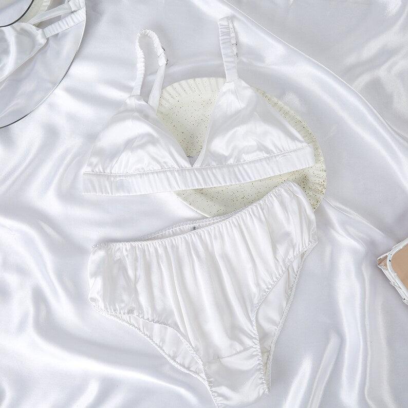 Pearl White | Handmade Pure Silk Bralettes | No Padding No Wire | 19 Momme Silk Charmeuse Product Image