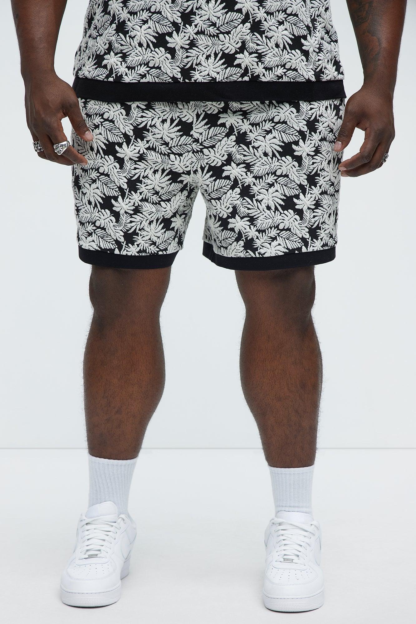 Tropical Textured Knit Shorts - Black/combo Product Image