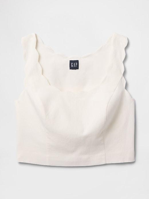 Linen-Blend Scalloped Crop Top Product Image