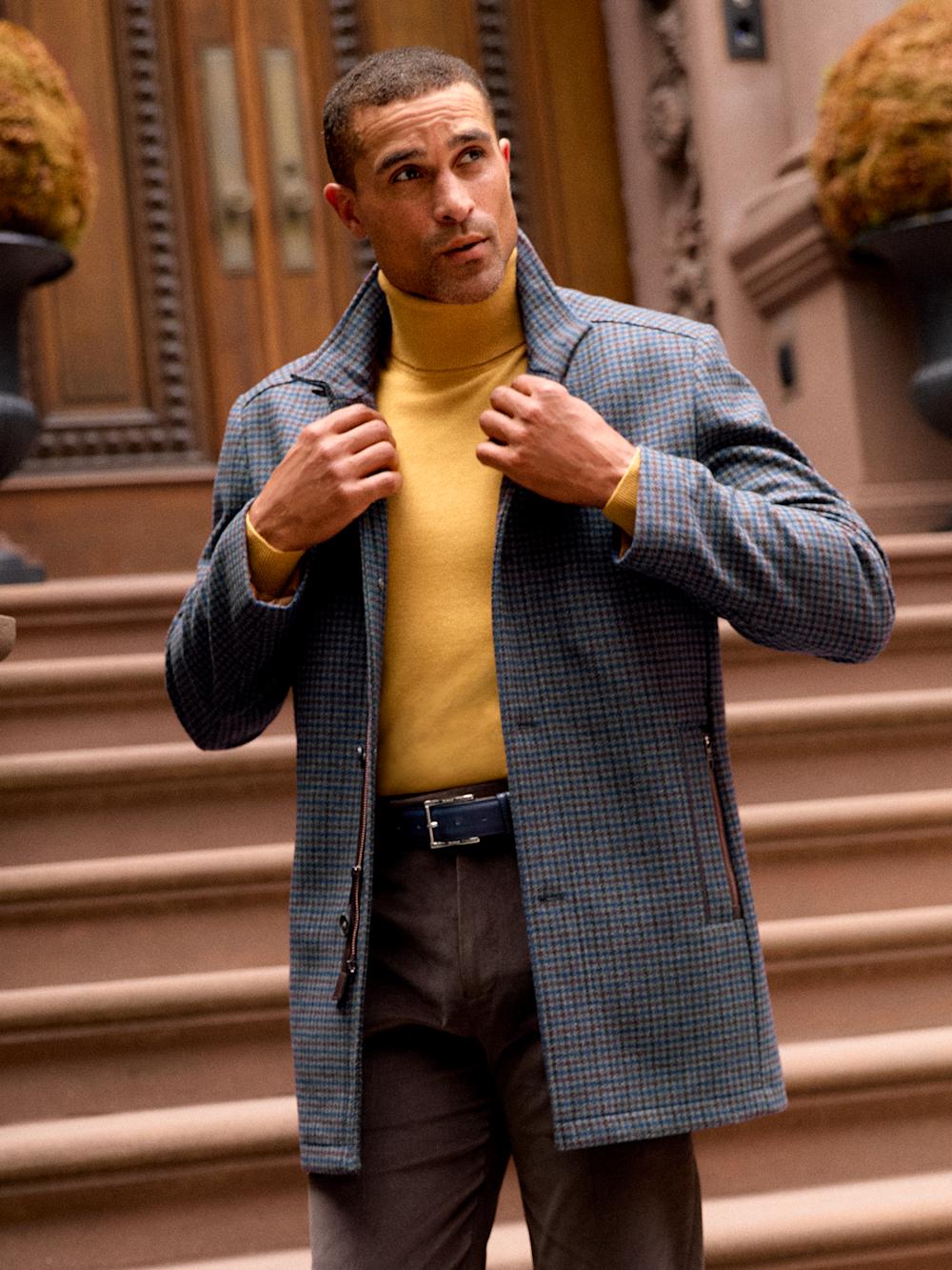 Wool Blend Check Carcoat - Multi Product Image