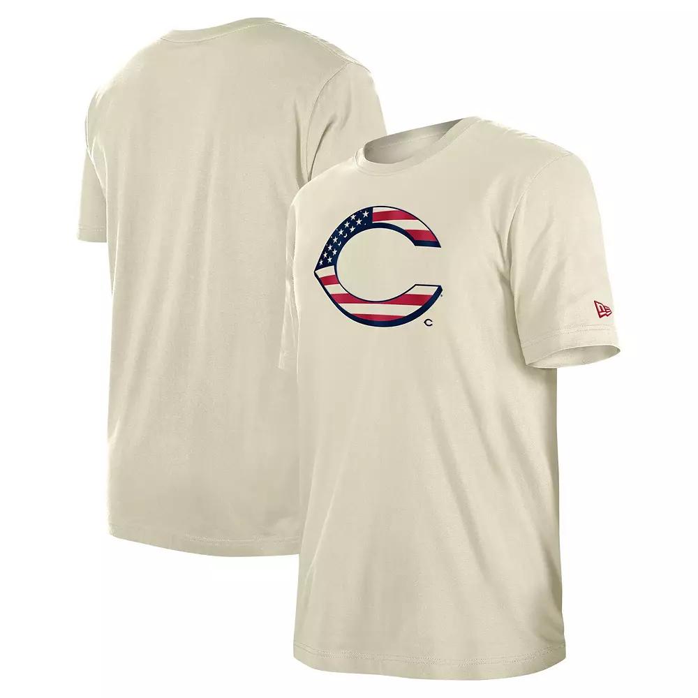 Men's New Era Cream Cincinnati Reds 4th of July Flag Fill T-Shirt, Size: Small, Red Beige Product Image