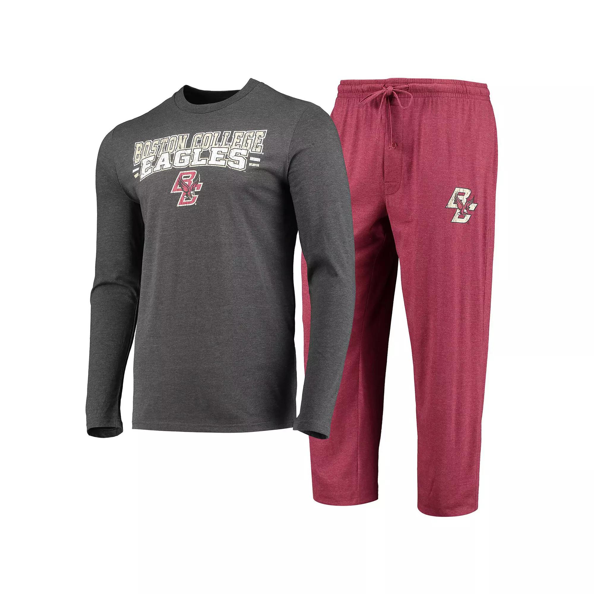 Men's Concepts Sport Maroon/Heathered Charcoal Boston College Eagles Meter Long Sleeve T-Shirt & Pants Sleep Set, Size: Medium Product Image