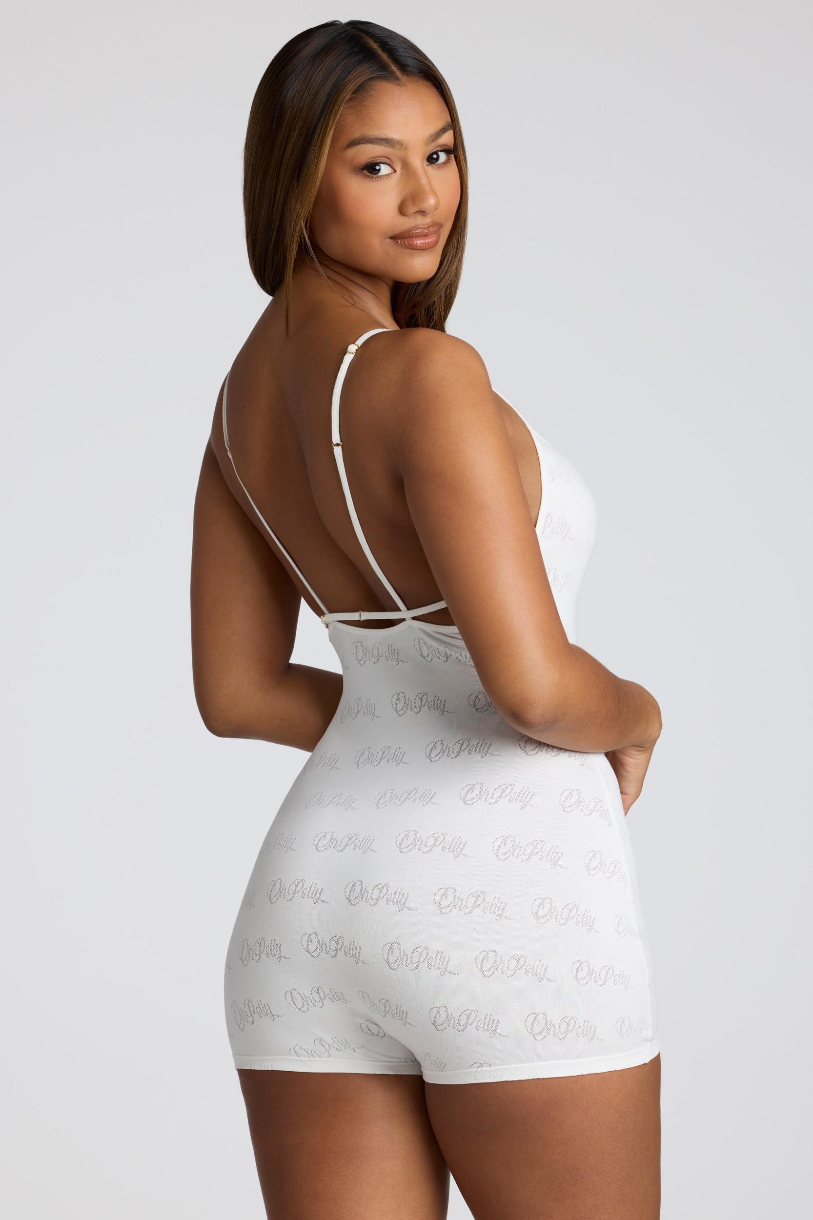 Strappy Low Back Pointelle Romper in White Female Product Image