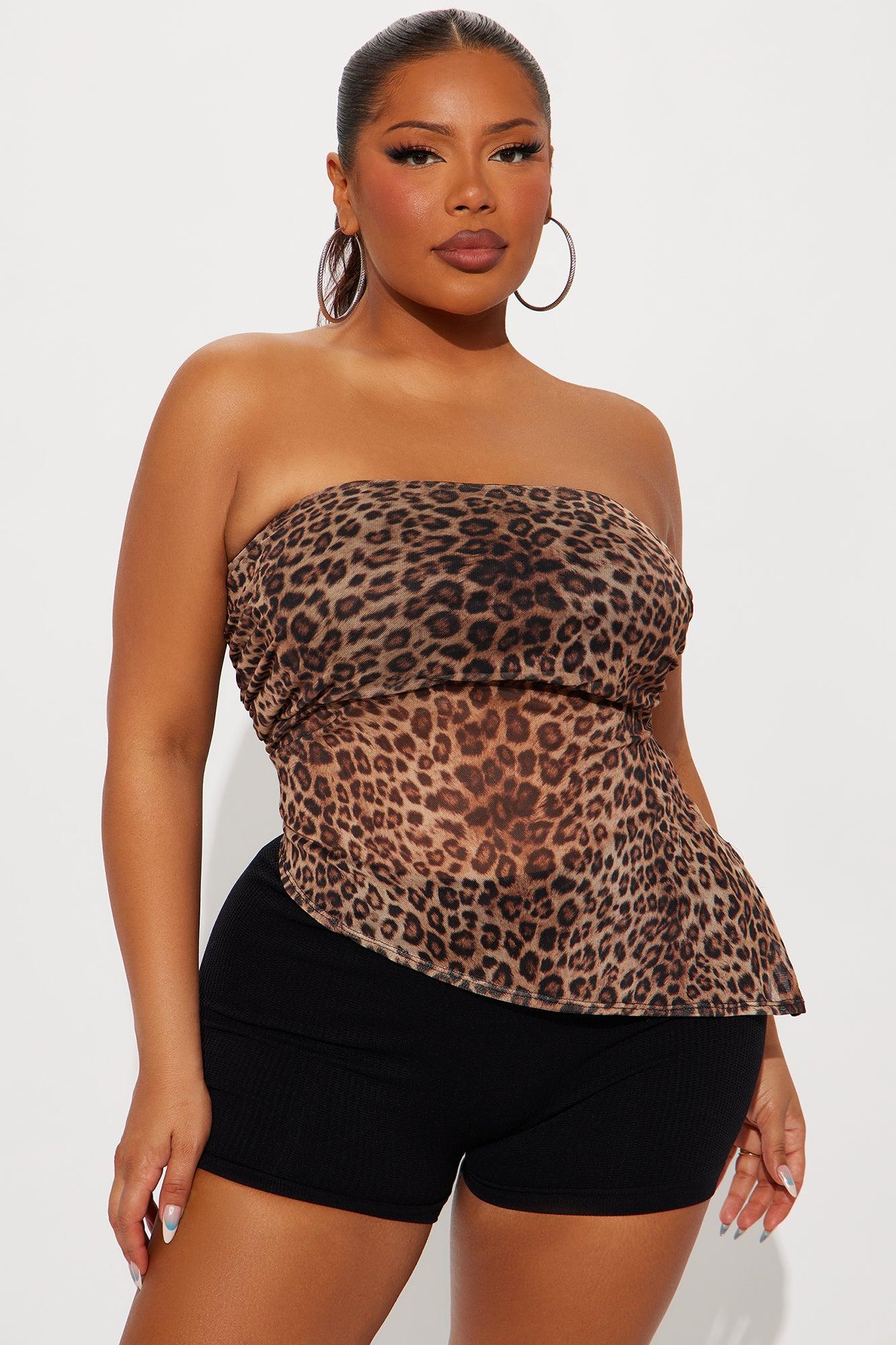 Marceline Leopard Asymmetrical Mesh Tube Top - Leopard Product Image