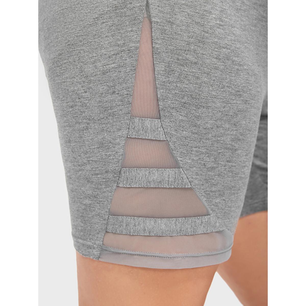 Plus Size Solid Wideband Waist Mesh Patchwork Shorts Women DarkGray Casual See through Skinny Dailywear Shorts BloomChic 30/6X Product Image