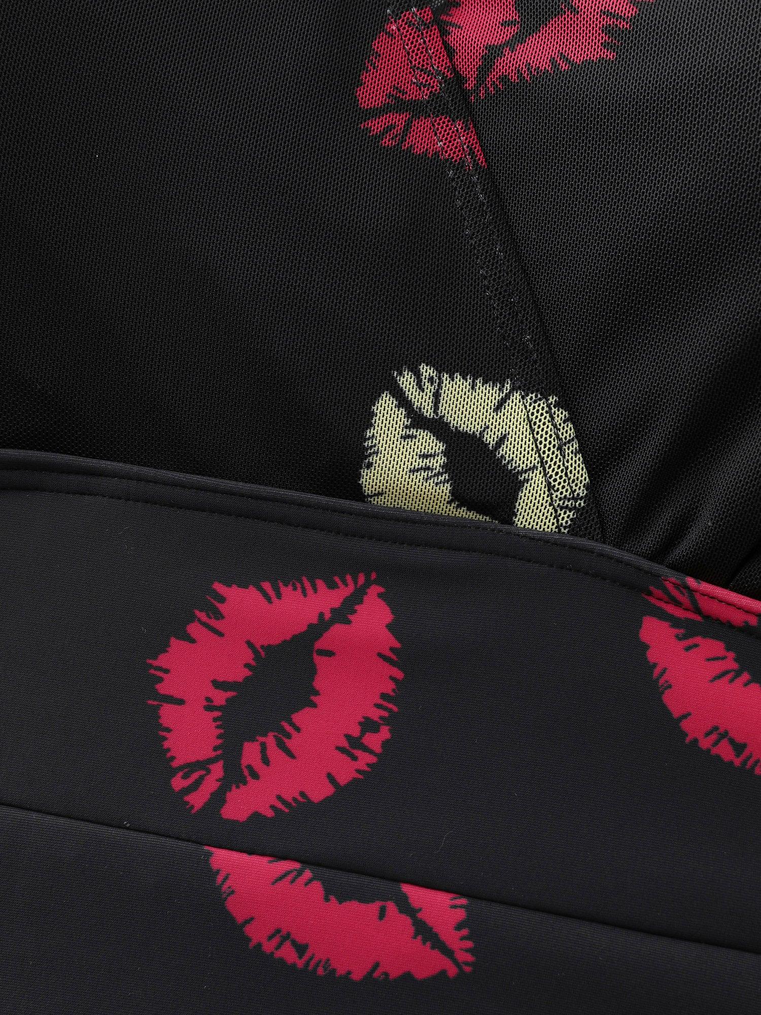 Mesh Lip Pattern Ruched One-Piece Swimsuit Female Product Image