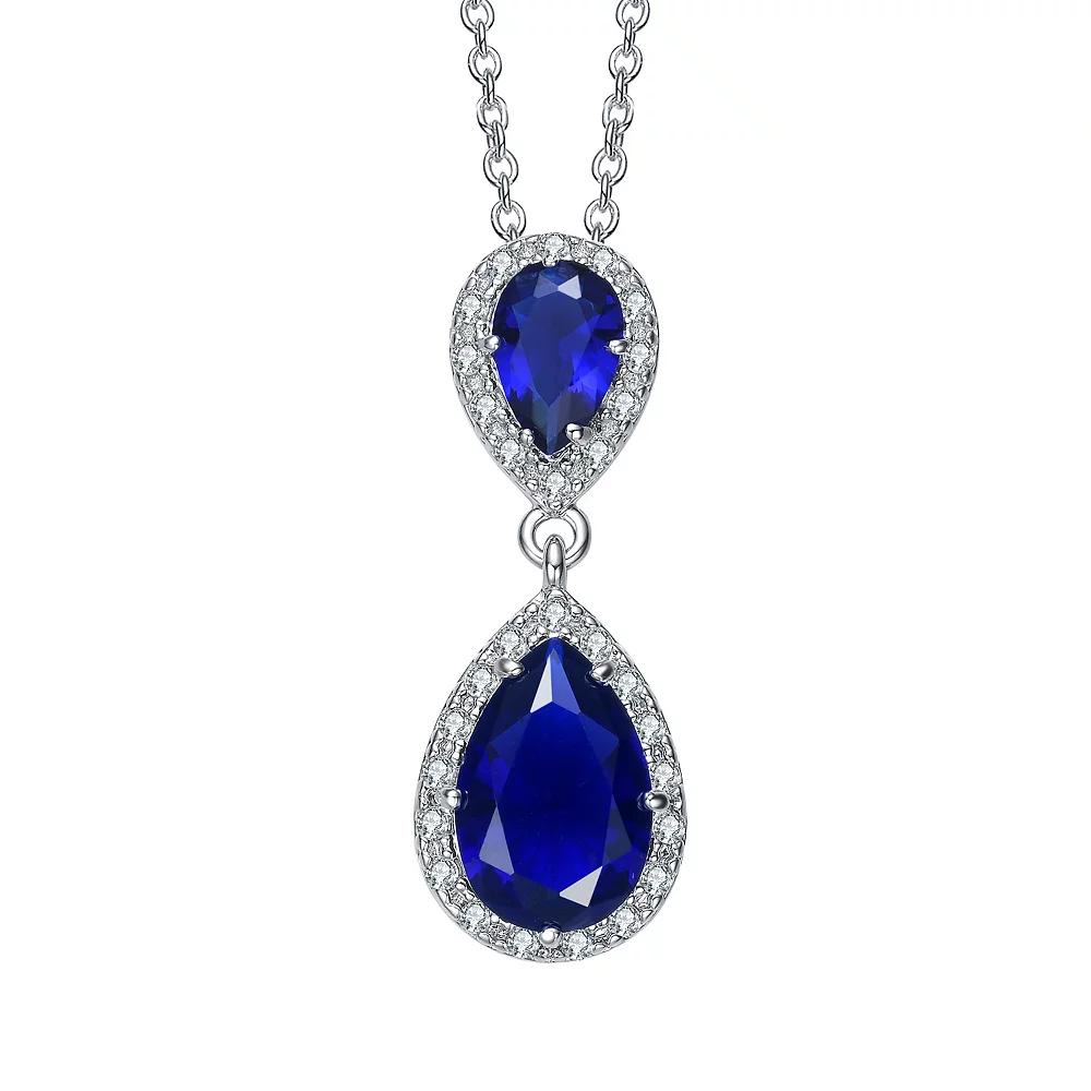 Sterling Silver Cubic Zirconia Double Teardrop Pendant Necklace, Womens Product Image