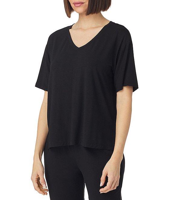DKNY by Donna Karan Short Sleeve V-Neck Soft Solid Knit Coordinating Lounge Top Product Image