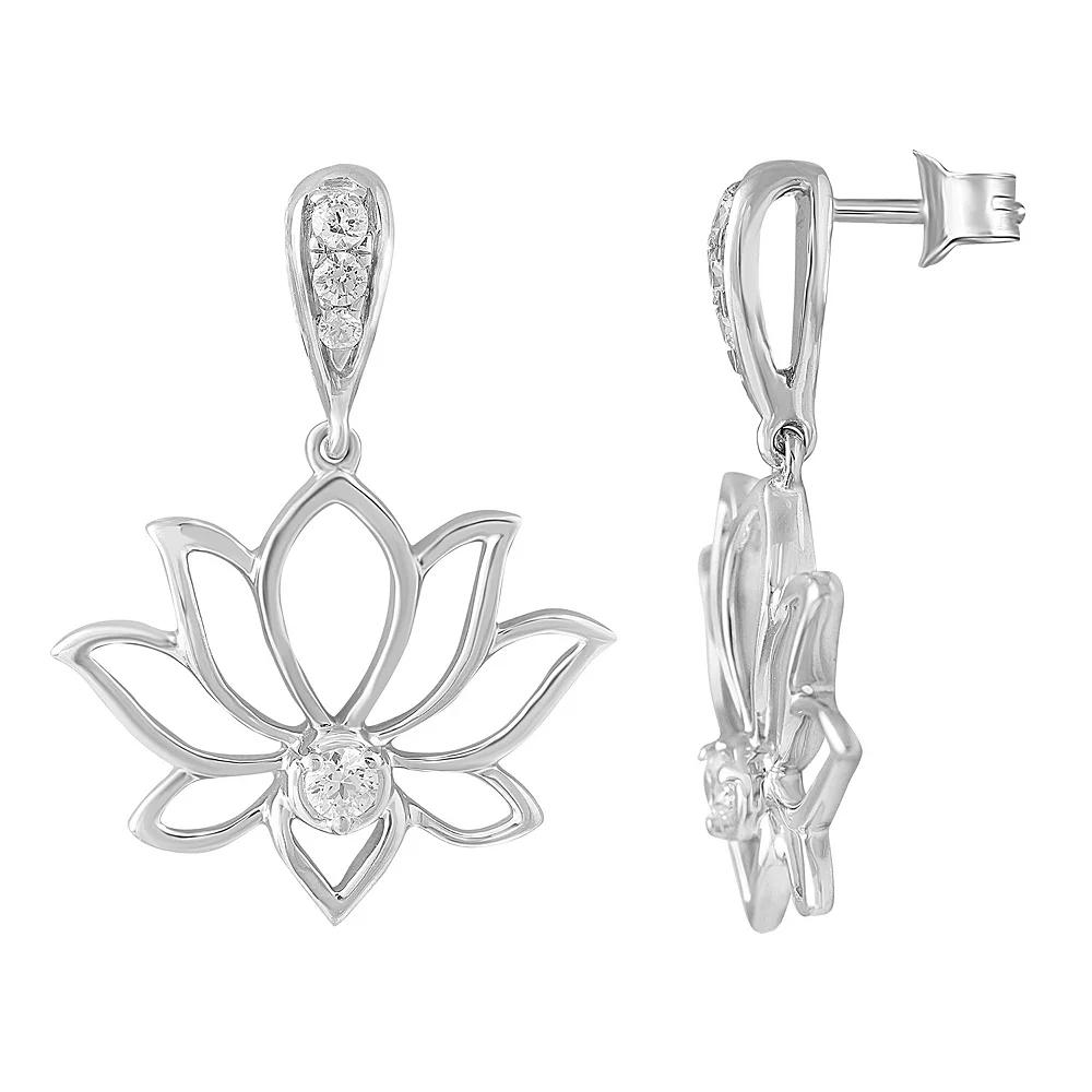 Royal Aura Sterling Silver 1/5 Carat T.W. Diamond Lotus Flower Drop Earrings, Women's Product Image