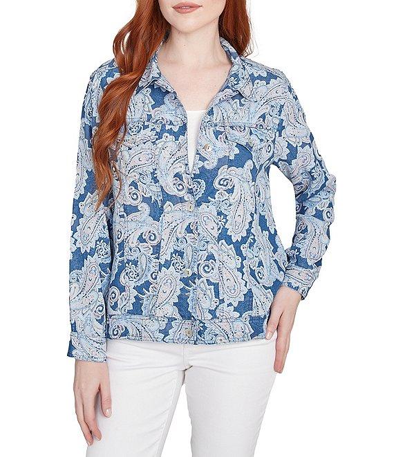Ruby Rd. Soft Tencel™ Paisley Print Point Collar Long Sleeve Button-Front Jacket Product Image