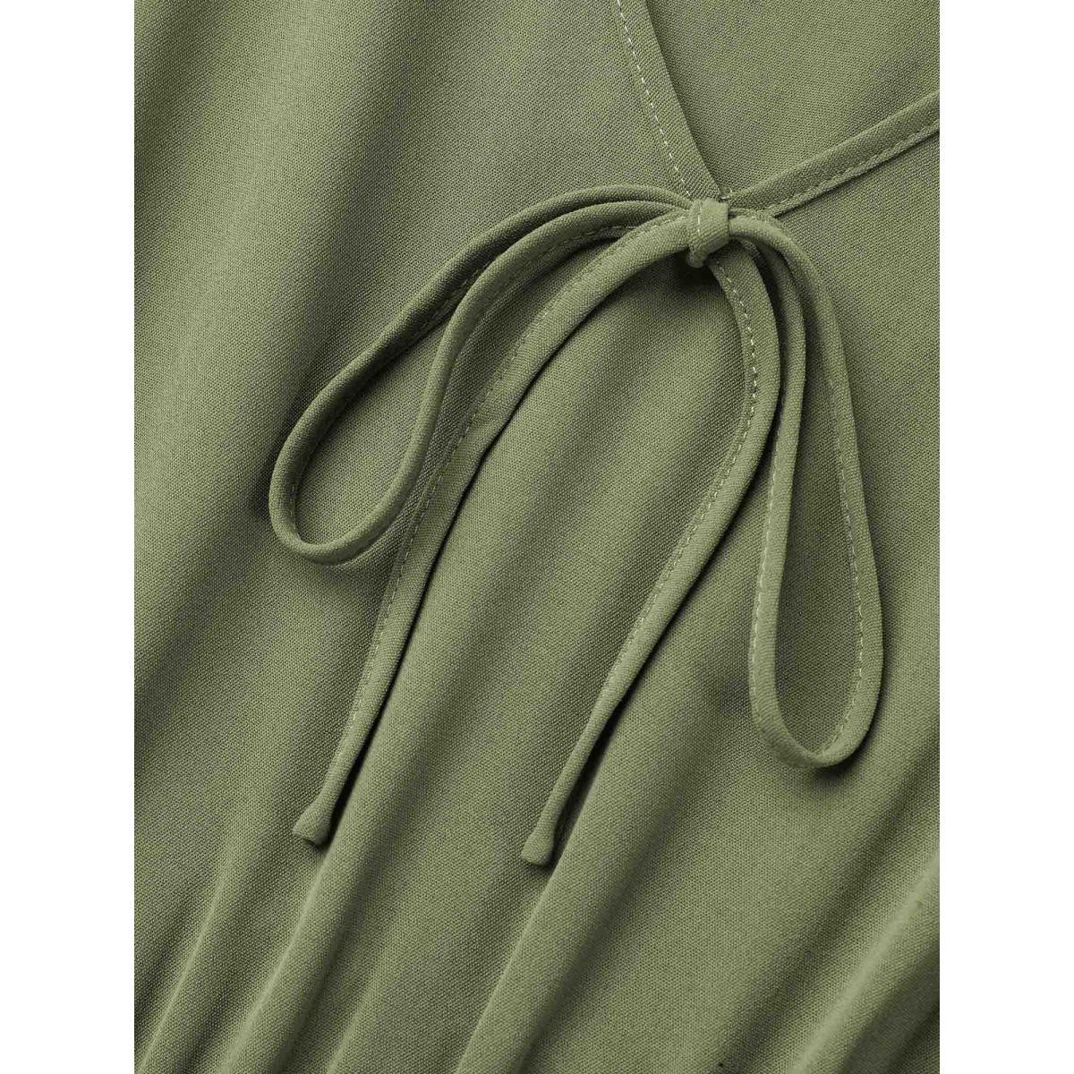 Plus Size Lantern Sleeve V-Neck Tiered Midi Dress Sage Women Elegant Tie knot V-neck Elbow-length sleeve Curvy BloomChic 22-24/3X Product Image