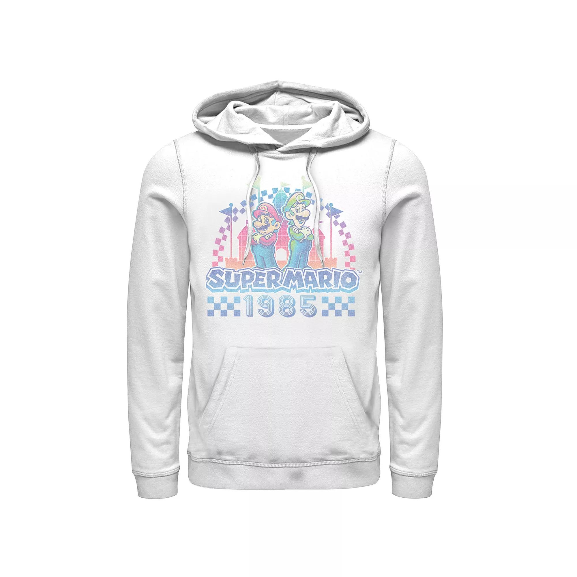 Men's Super Mario 35th Anniversary Mario & Luigi 1985 Graphic Hoodie, Size: Large, White Product Image