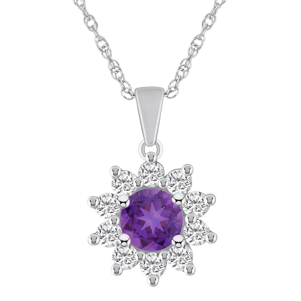 Alyson Layne 14k White Gold Round Amethyst & 5/8 Carat T.W. Diamond Pendant Necklace, Women's, Size: 18" Product Image