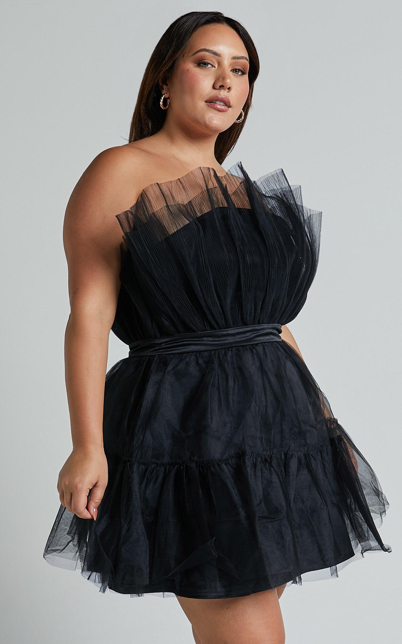 Amalya Mini Dress - Tiered Tulle Fit and Flare Dress in Black Product Image