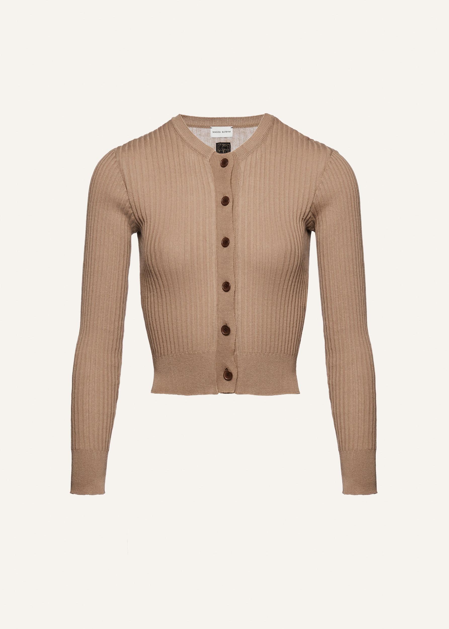 Rib stitch cardigan sweater in brown Product Image