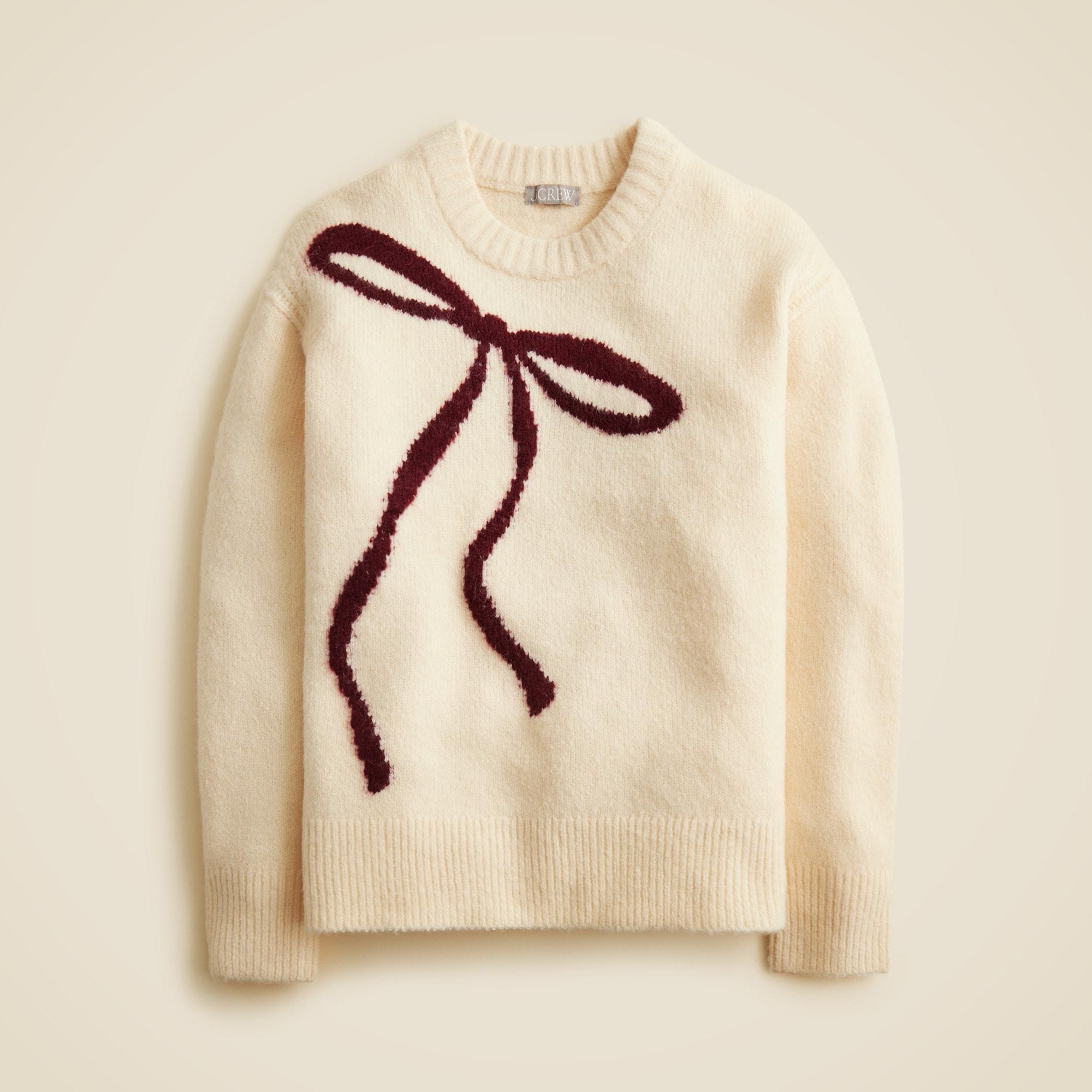 Relaxed crewneck pullover in bow print Product Image