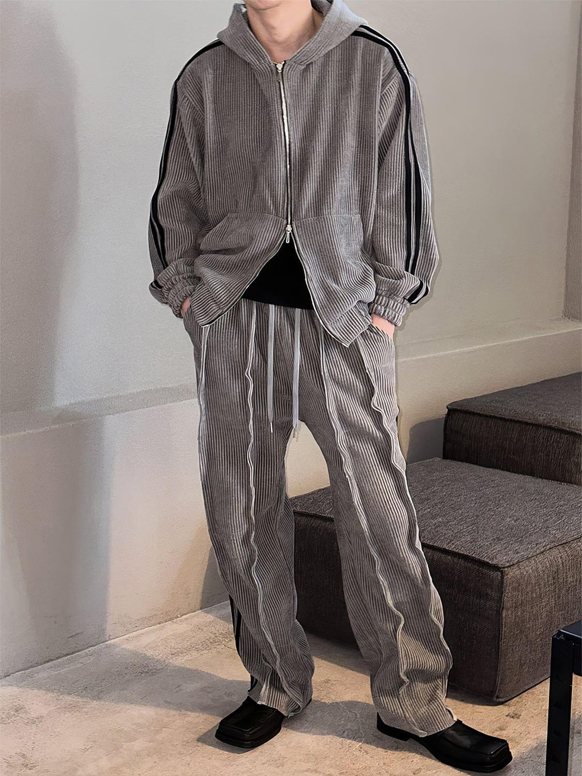 RT No. 12601 KNIT STRIPED ZIP-UP HOODIE & STRAIGHT PANTS Product Image