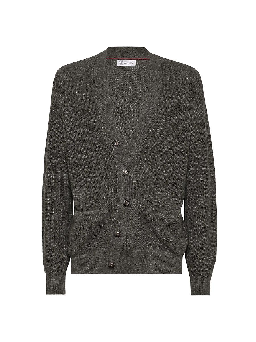 Mens Linen and Cotton Half English Rib Cardigan with Metal Buttons Product Image