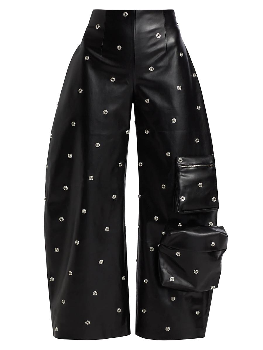 Womens Faux Leather Snap Studded Trousers Product Image