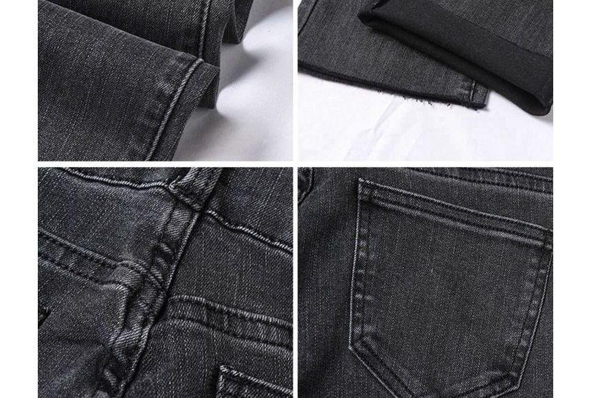 Mid Rise Washed Crop Straight Leg Jeans Product Image
