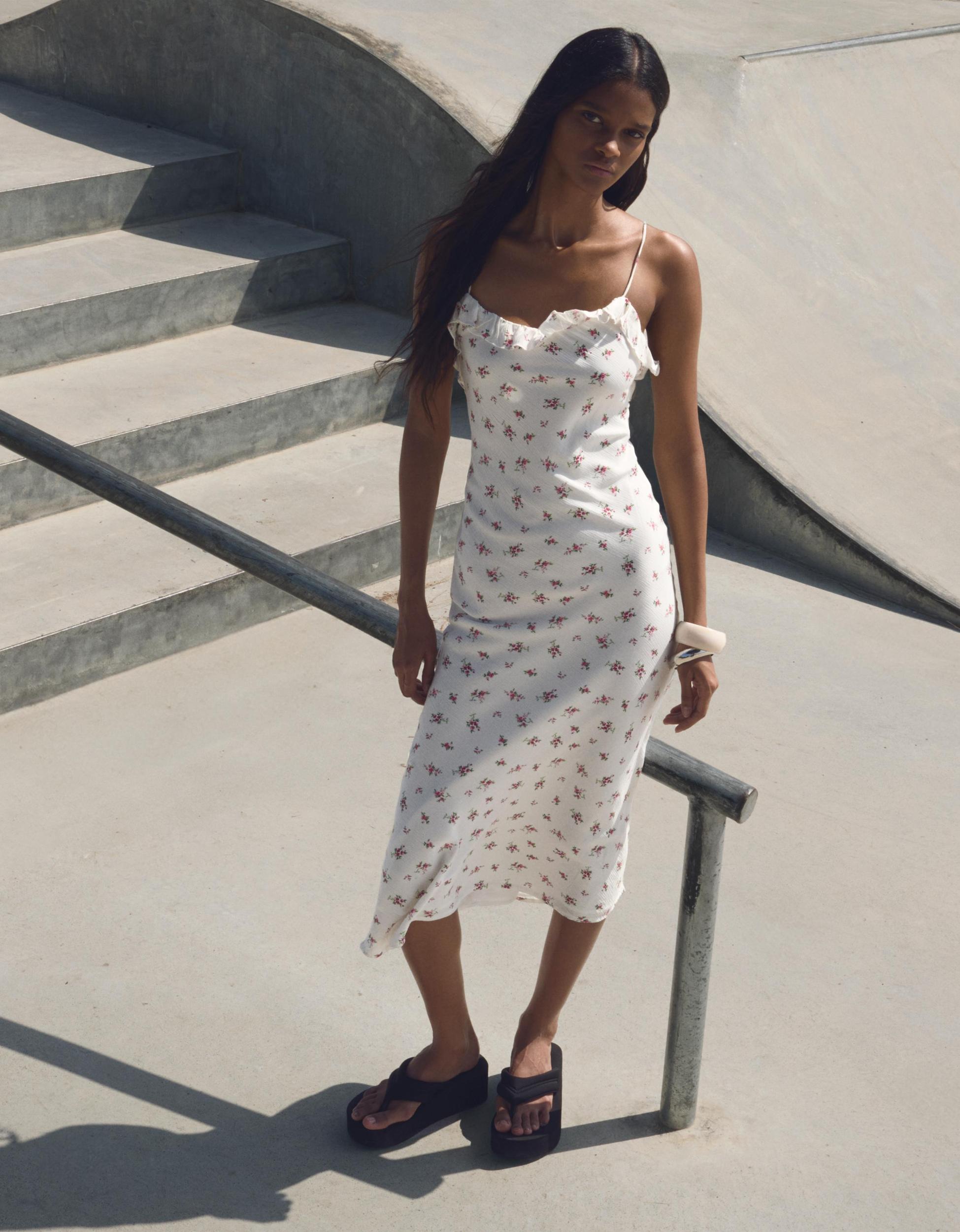 Printed midi dress with straps Product Image