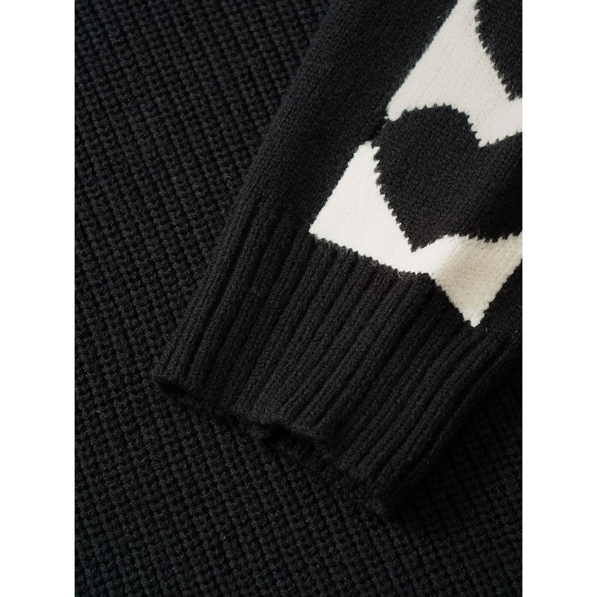 Plus Size Supersoft Essentials Heart Patchwork V Neck Raglan Sleeve Pullover Black Women Casual Loose Long Sleeve V-neck Dailywear Pullovers BloomChic 14-16/1X Product Image