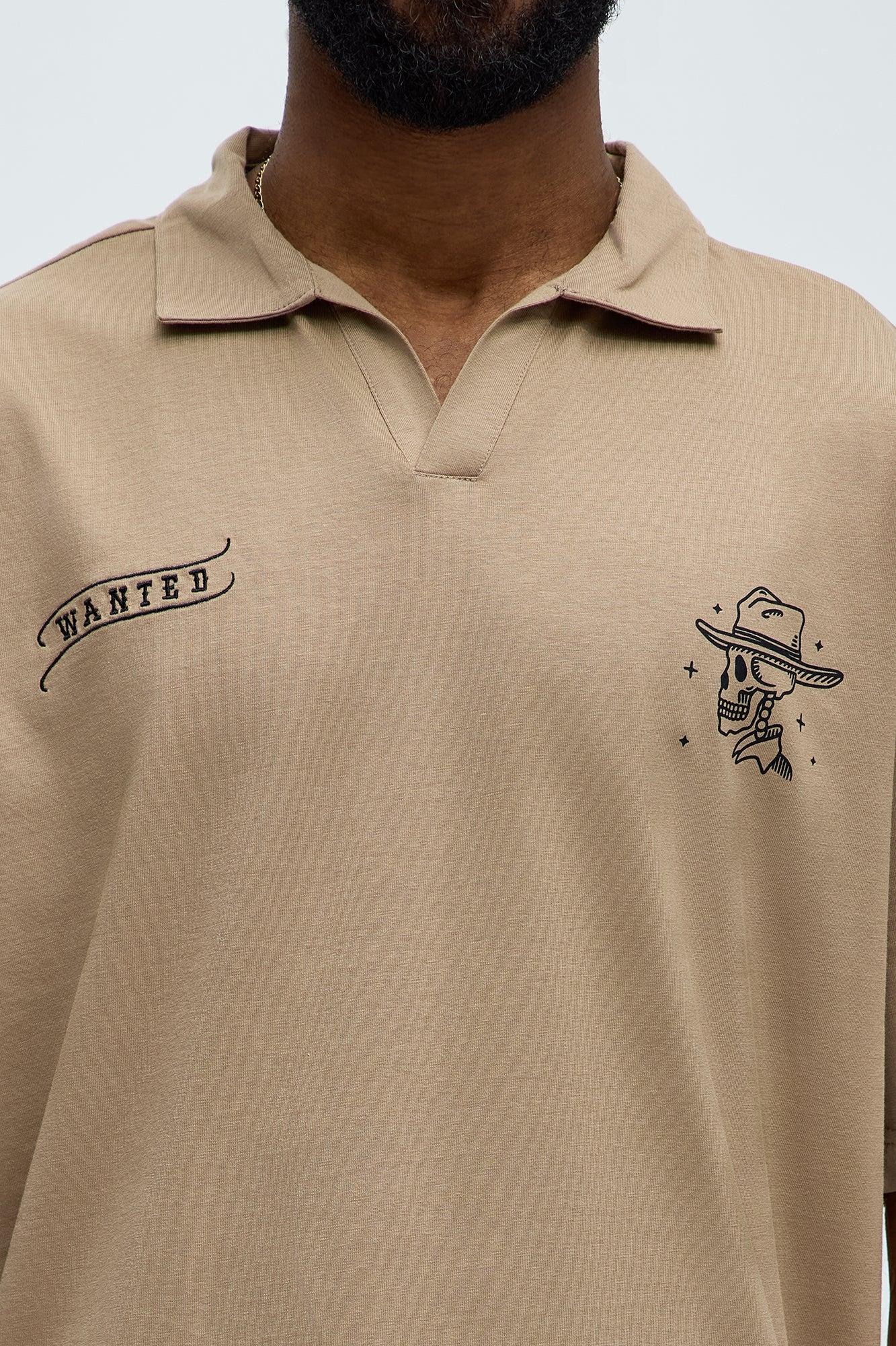 Wanted Johnny Collar Short Sleeve Polo - Taupe Product Image