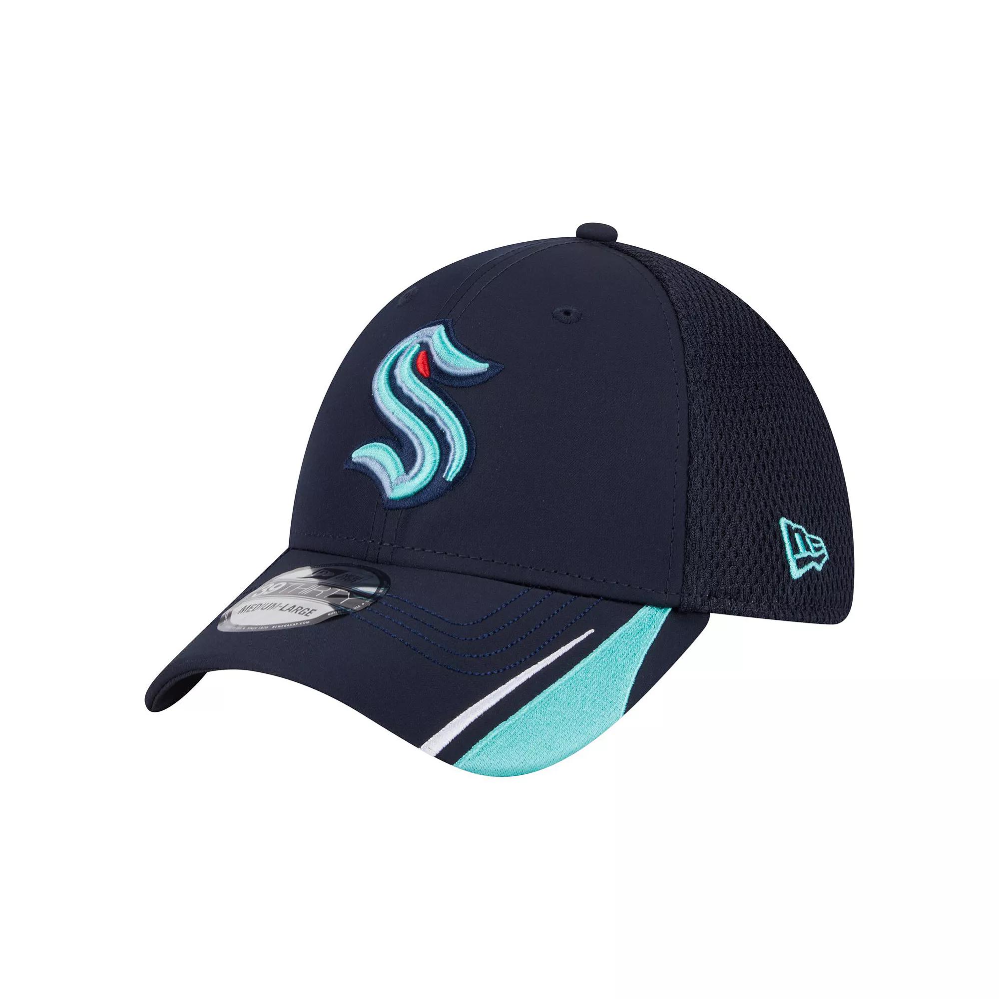 Men's New Era  Deep Sea Blue Seattle Kraken Linear Featherweight 39THIRTY Flex Hat, Size: Small/Medium, Krk Blue Product Image