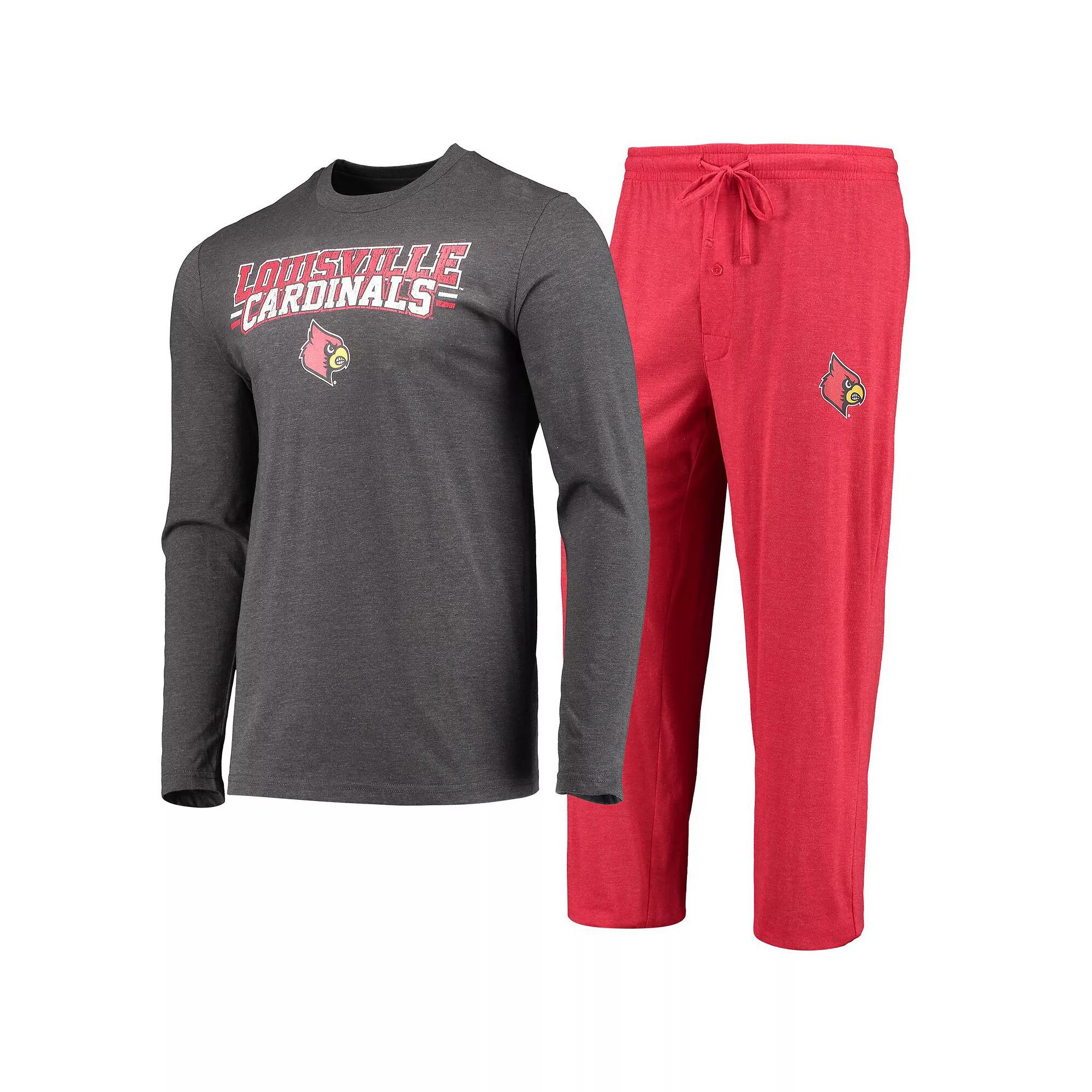 Men's Concepts Sport Red/Heathered Charcoal Louisville Cardinals Meter Long Sleeve T-Shirt & Pants Sleep Set,  Product Image