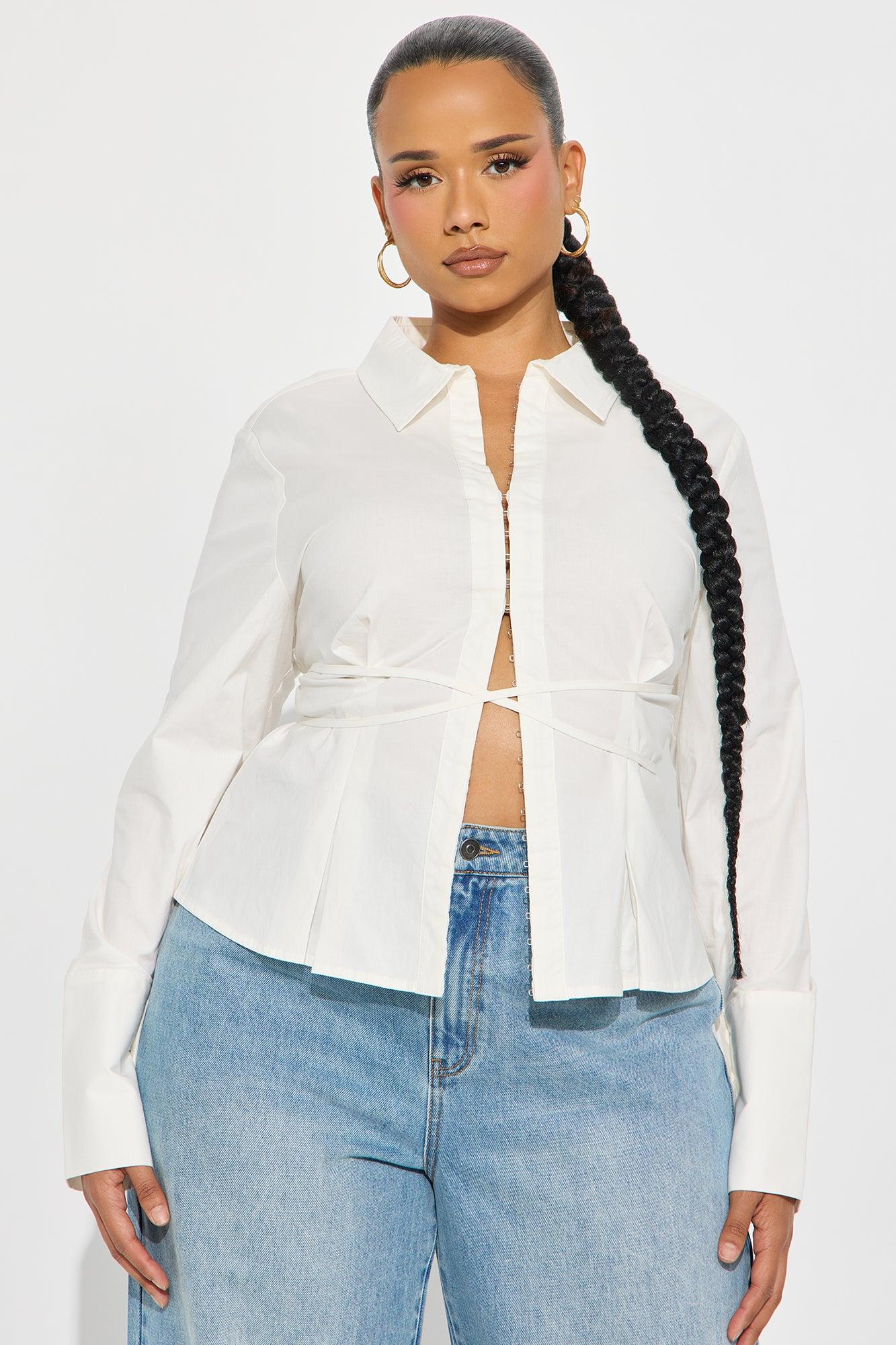 On My Way Poplin Tie Waist Shirt - White Female Product Image