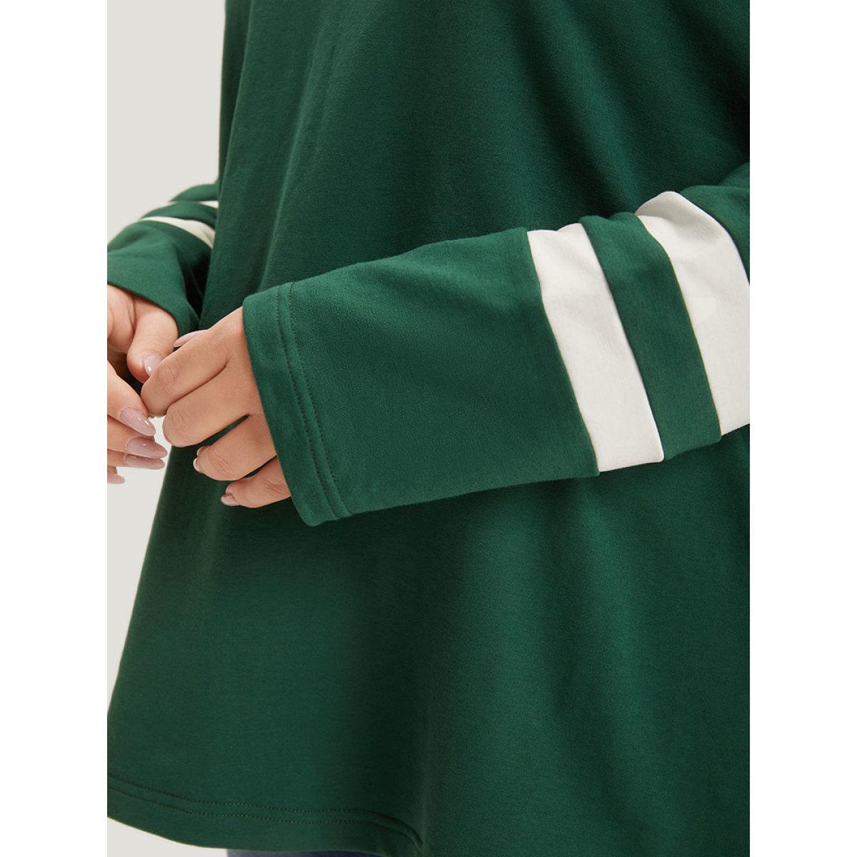 Plus Size Striped Contrast V Neck Sweatshirt Women Green Casual Contrast V-neck Dailywear Sweatshirts BloomChic 10/M Product Image