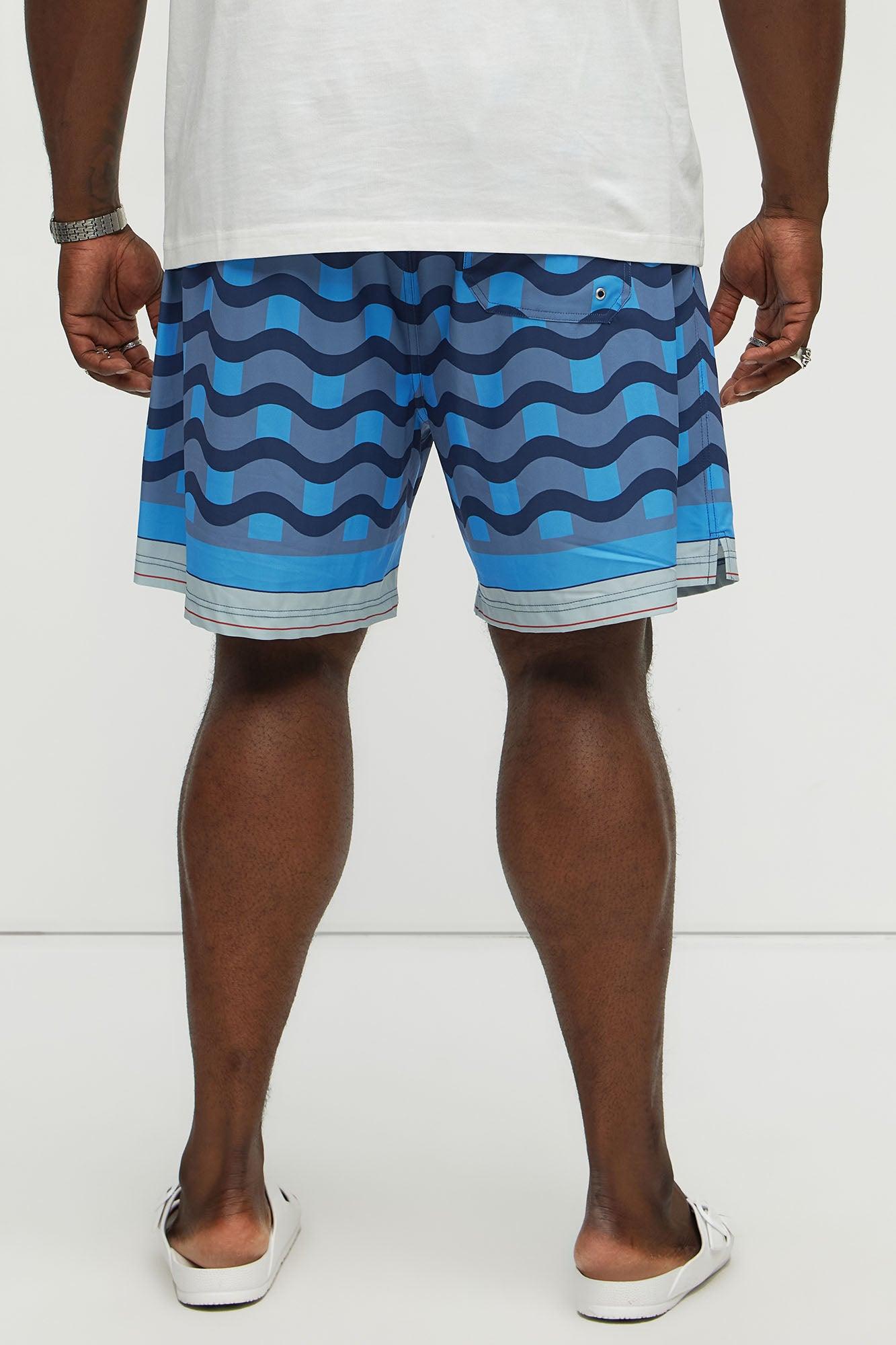 Sculpted Waves Printed Swim Classic Trunk - Blue Male Product Image