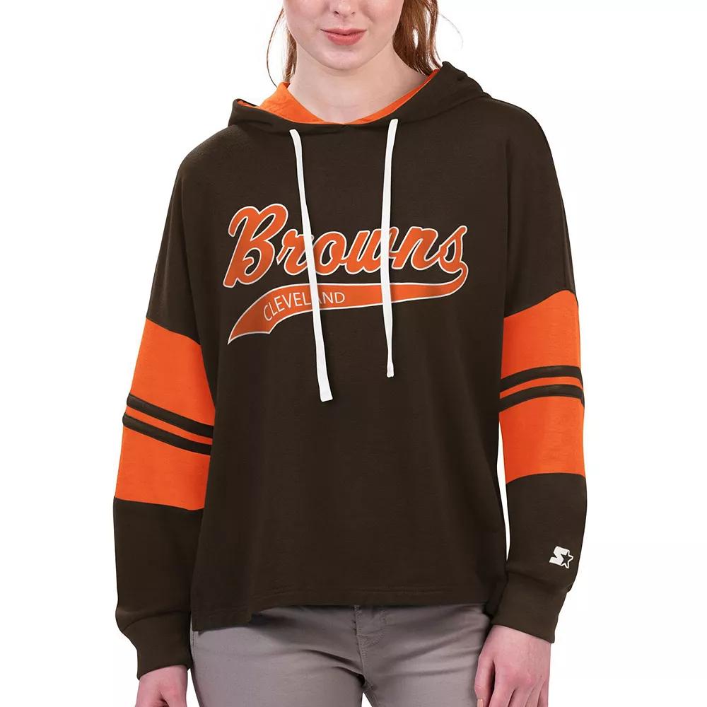 Women's Starter Brown Cleveland Browns Bump And Run Long Sleeve Hoodie T-Shirt,  Product Image