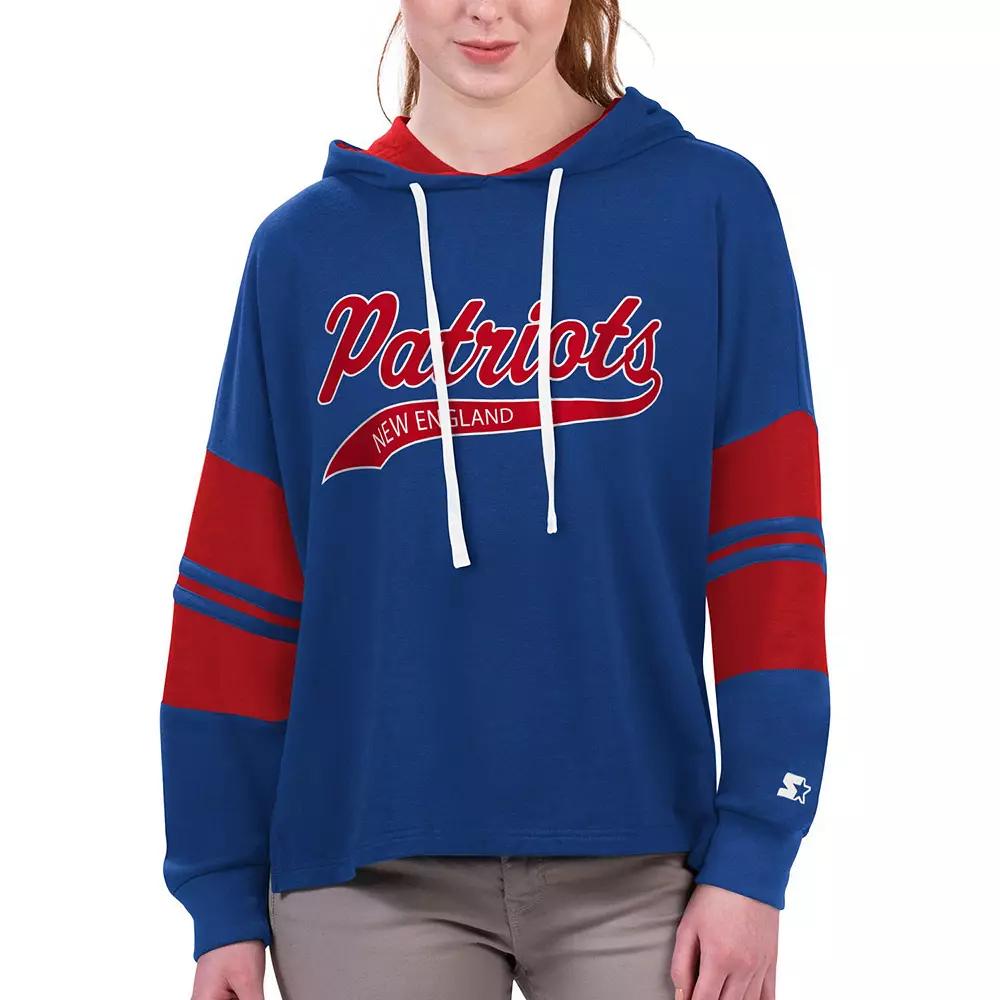 Women's Starter Royal New England Patriots Bump And Run Long Sleeve Hoodie T-Shirt,  Product Image