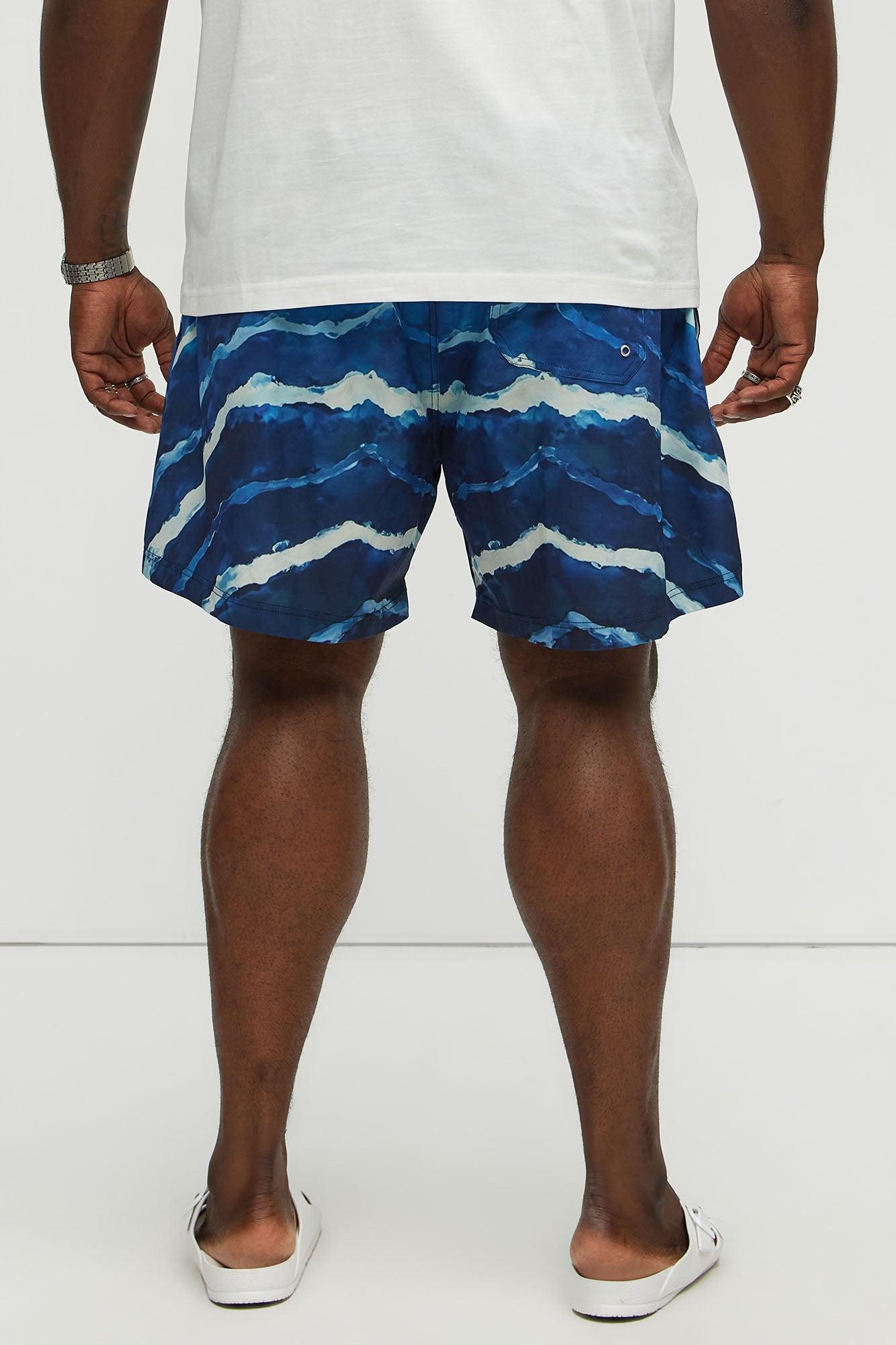 Rolling Waves Printed Swim Mid Trunk - Blue/combo Product Image