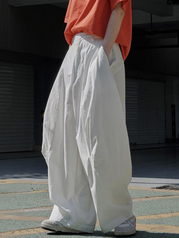Loose Wide Leg Solid Color Split-Joint Casual Pants Bottoms Trousers Product Image