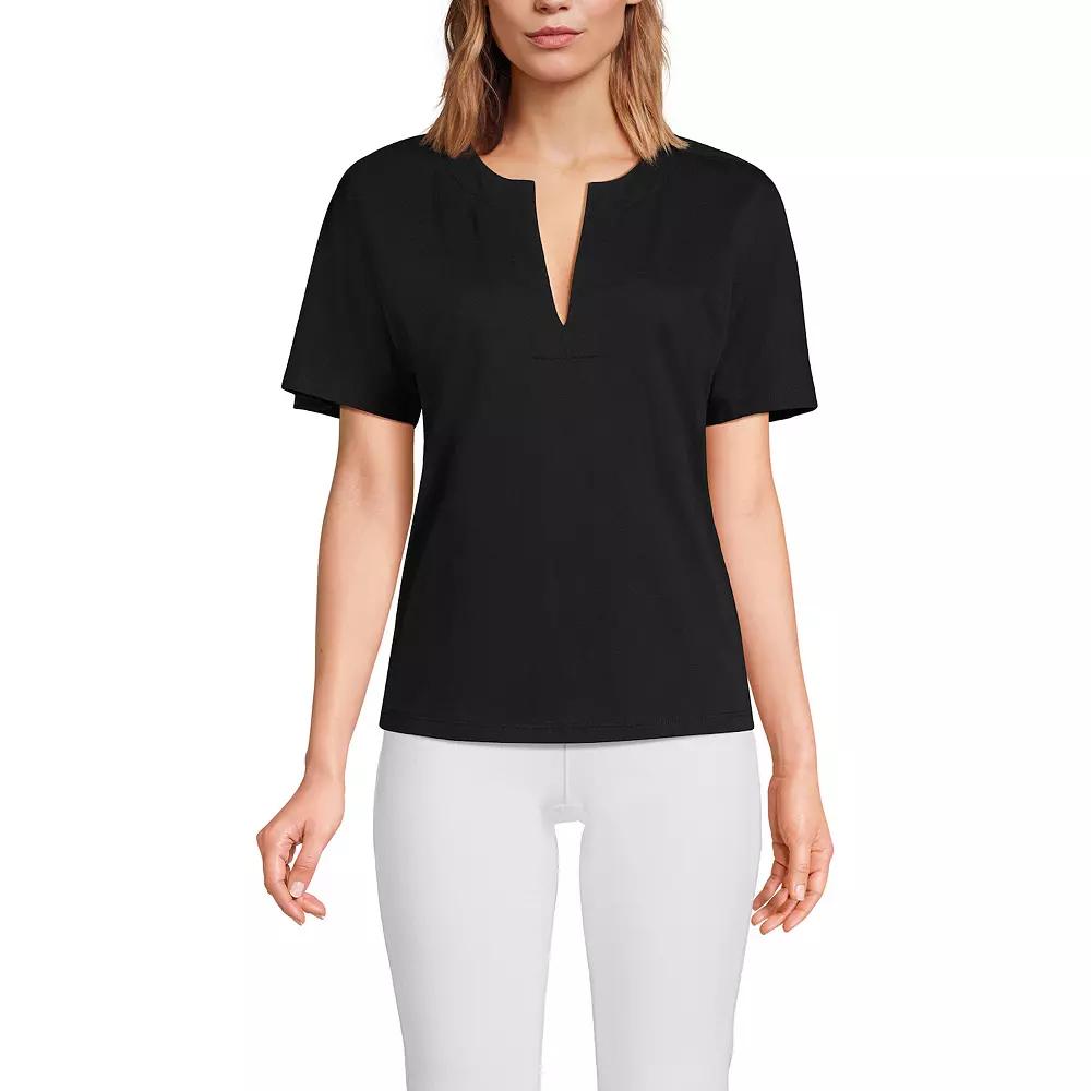 Women's Lands' End Short Sleeve Supima Notch Neck T-shirt,  Product Image