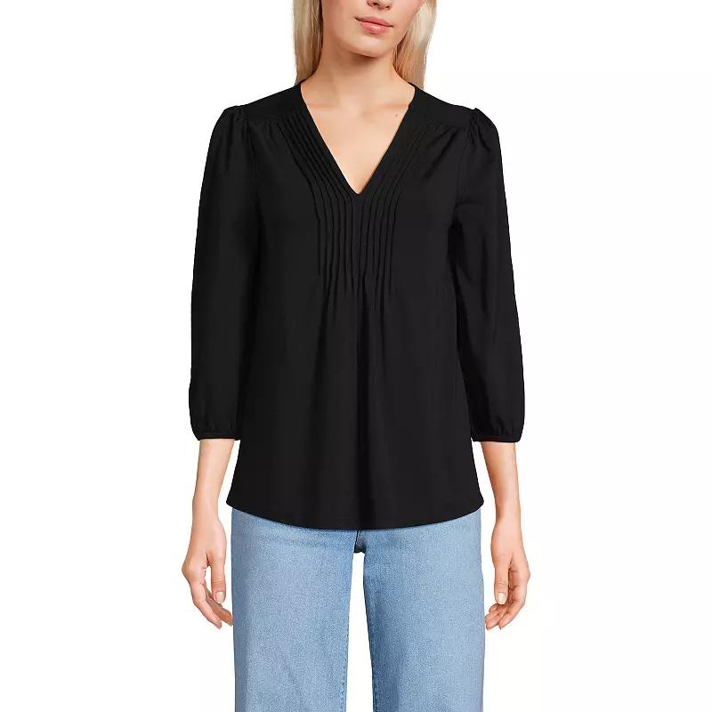 Women's Lands End Lightweight Jersey Pintuck Top, Size: Medium, Black Product Image