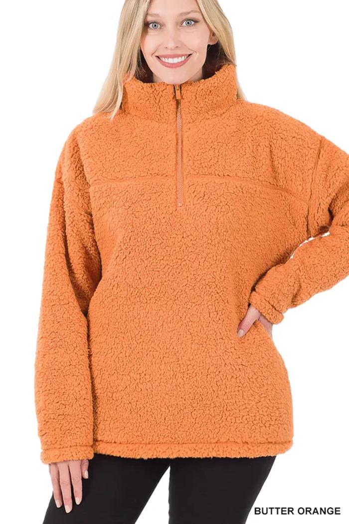 Soft Sherpa Half Zip Pullover With Side Pockets Product Image