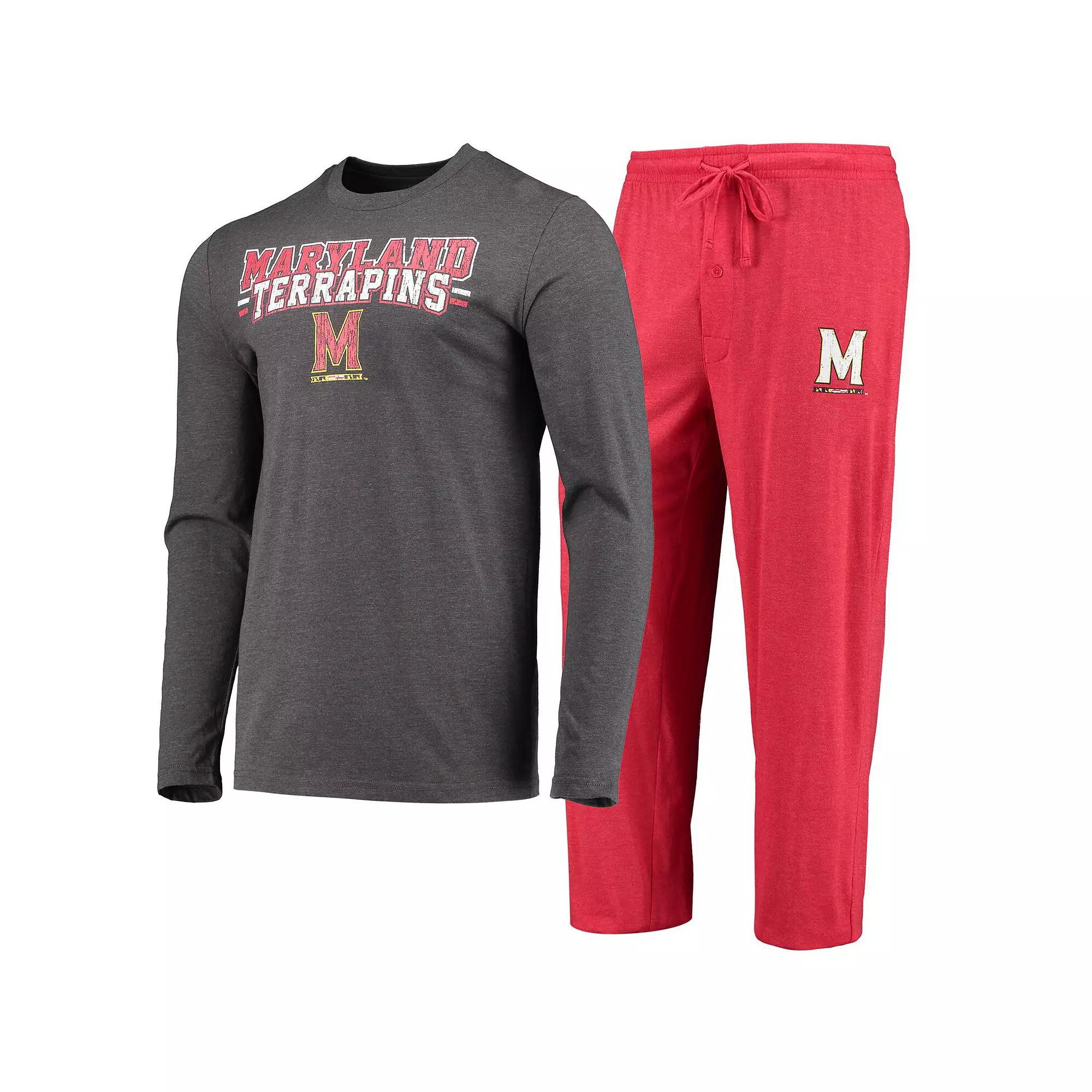 Men's Concepts Sport Red/Heathered Charcoal Maryland Terrapins Meter Long Sleeve T-Shirt & Pants Sleep Set,  Product Image