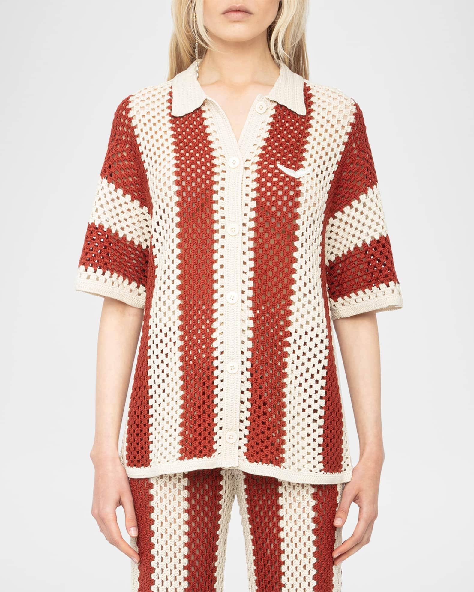 Ciara Striped Crochet-Knit Shirt Product Image