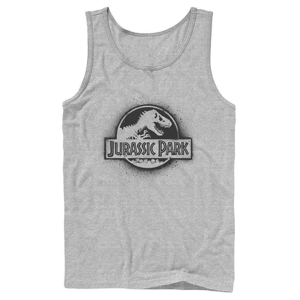 Men's Jurassic Park All White Spray Paint Stencil Movie Logo Tank Top,  Product Image