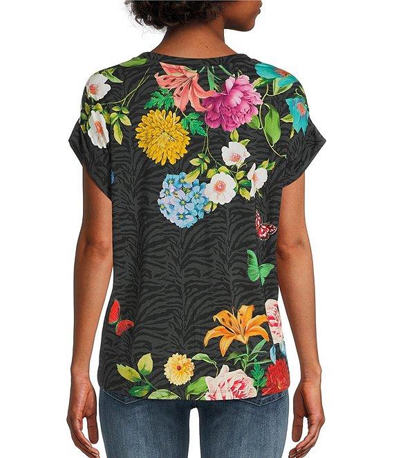 JOHNNY WAS Blooming Breeze Floral Print Crew Neck Short Sleeve Relaxed Tee Shirt Product Image