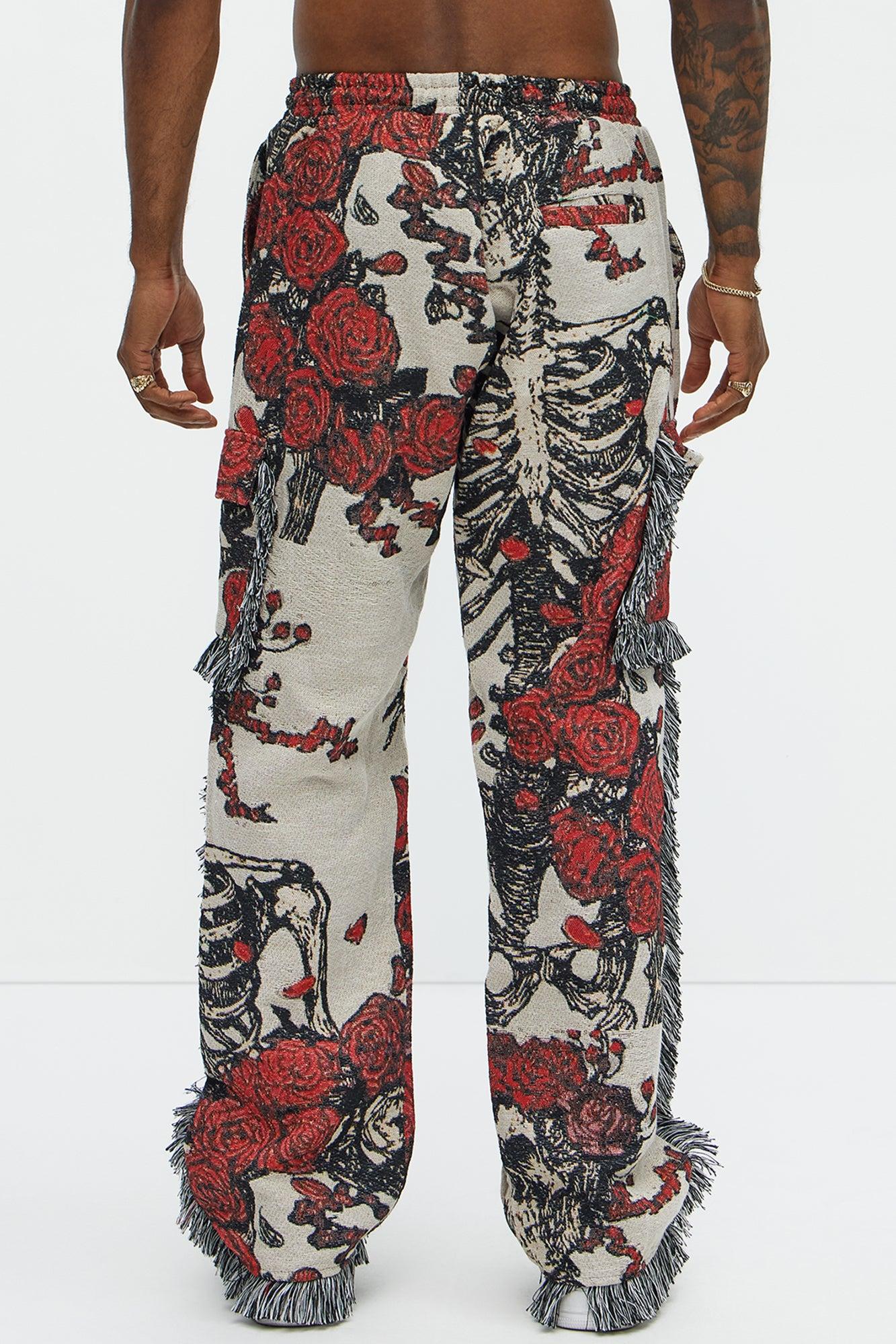 Straight Petals Tapestry Cargo Pants - Red/combo Product Image
