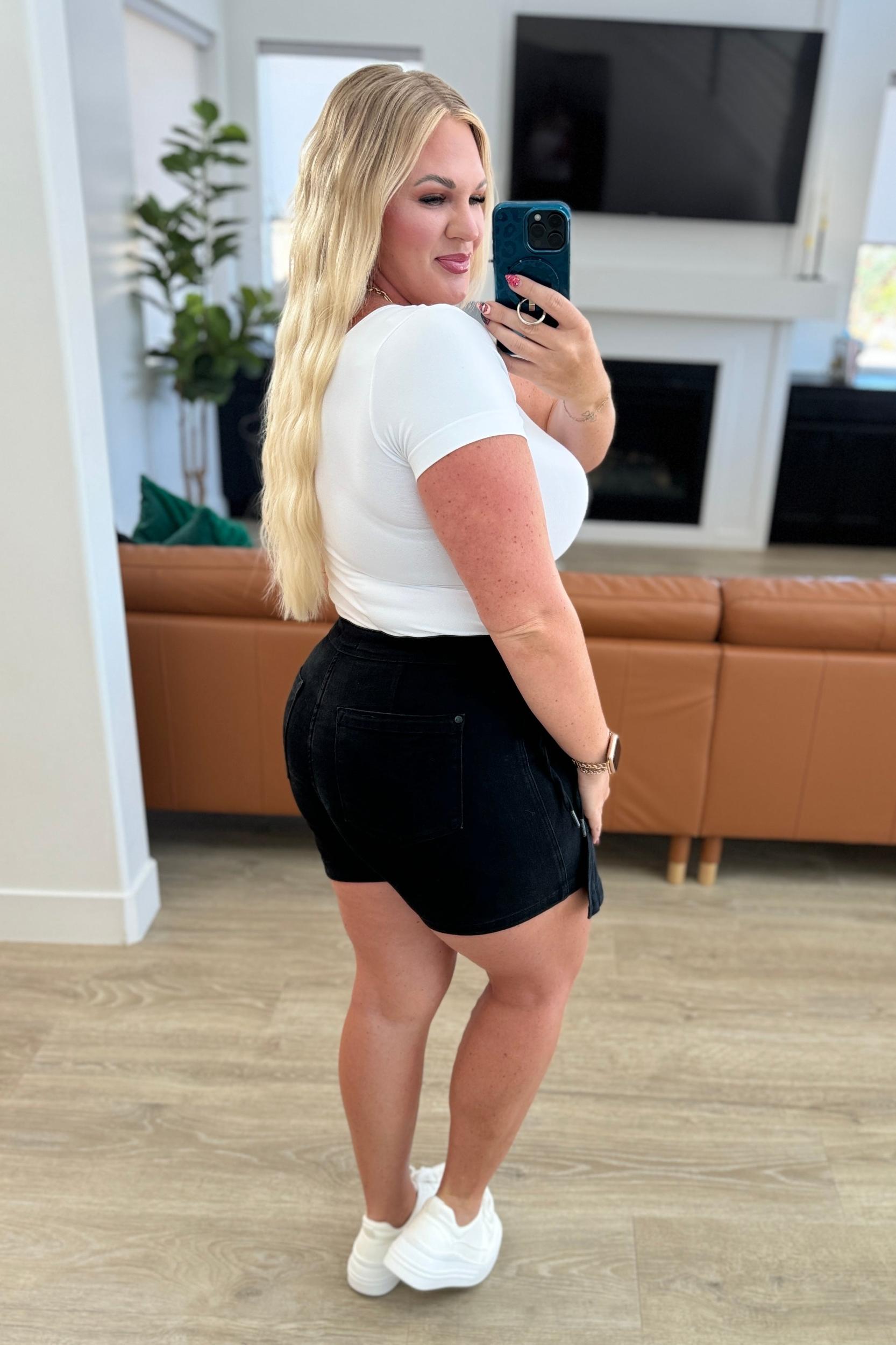 Bentli High Rise Side Tie Denim Skort in Black (Online Exclusive) Product Image